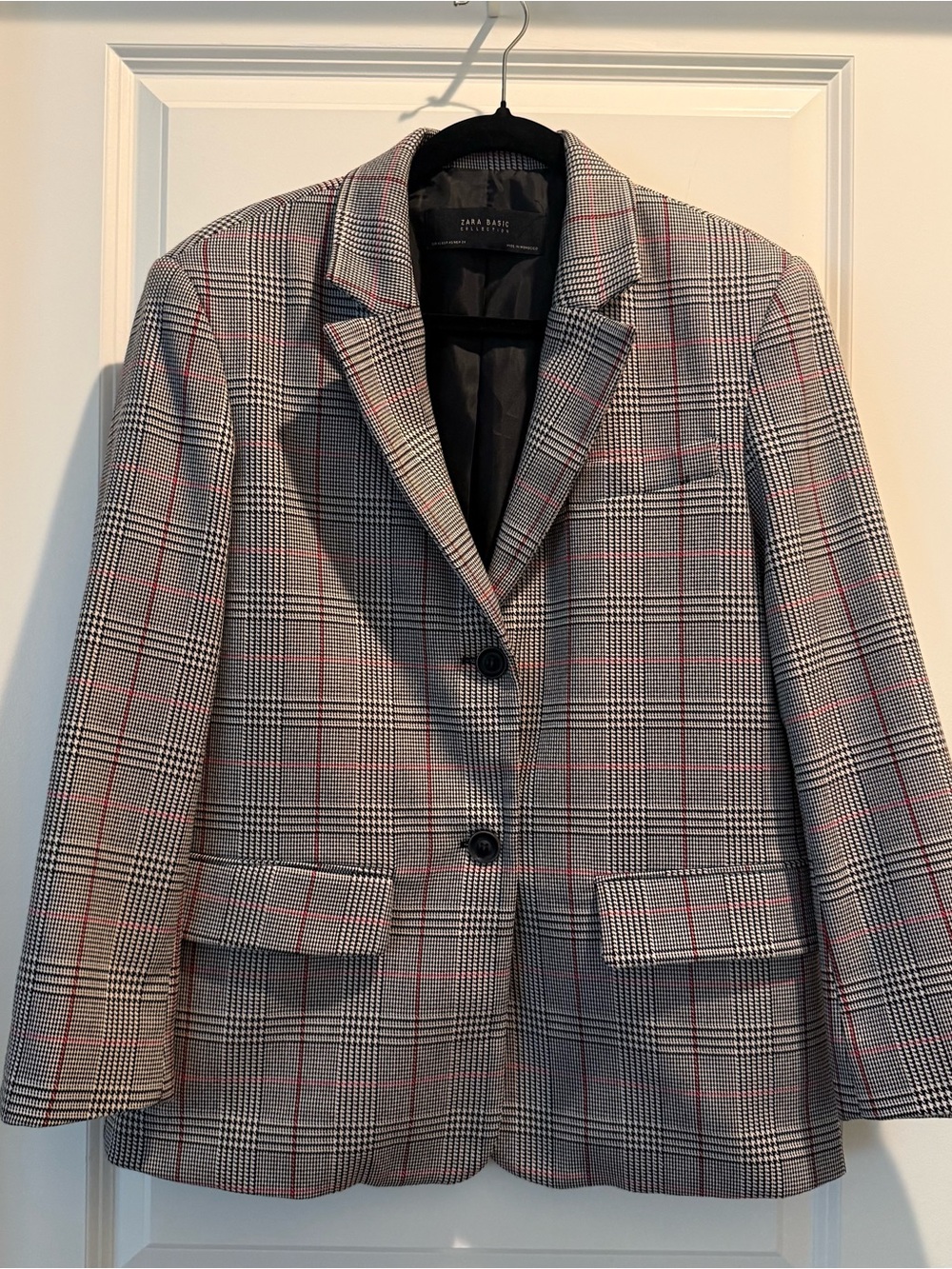 Zara Plaid Blazer in Black, White & Red Windowpane
